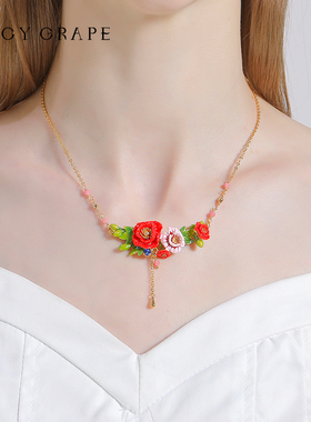 JuicyGrape原创珐琅花朵项链