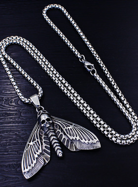 欧美热销飞蛾骷髅造型吊坠项链复古个性男士项链配件饰品