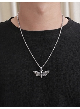 新款热销骷髅飞蛾钛钢项链欧美流行饰品男士嘻哈项链