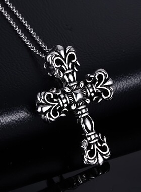 童军花钛钢霸气风男士十字架吊坠