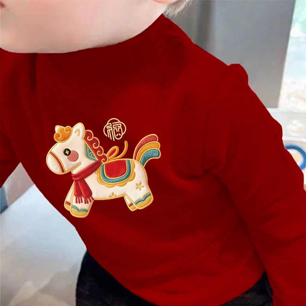 儿童红色拜年服秋冬季男童半高领打底衫德绒宝宝保暖上衣长袖T恤,淘宝优惠券,粉丝福利购,淘宝优惠卷