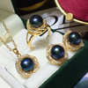 Necklace and earrings three-piece women's fashion set with real pearls