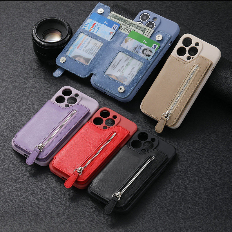 适用苹果15手机壳带卡槽13pro插卡套iphone14promax拉链钱包11卡包17硅胶xs背卡7plus带支架16可放卡全包case
