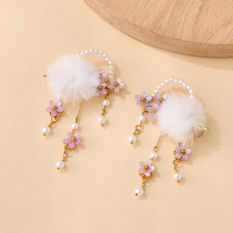 拾月汉服女童冬款儿童古风兔子毛球发饰宝宝国风长款流苏对夹头饰,淘宝优惠券,粉丝福利购,淘宝优惠卷