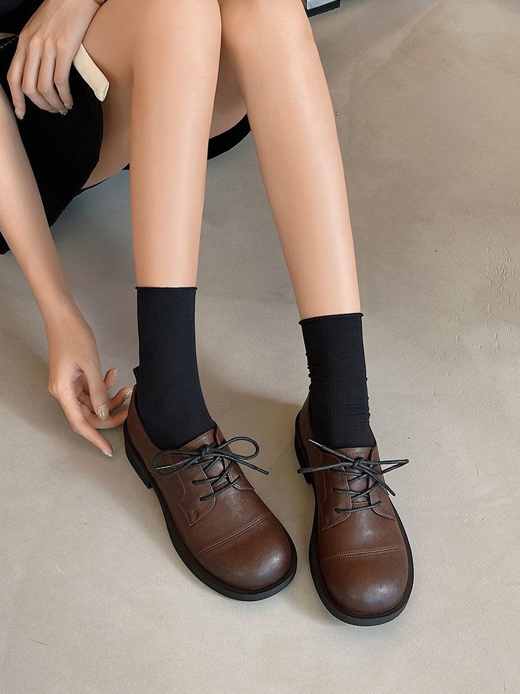 杰豪女鞋真皮法式单鞋女2024新款小皮鞋低跟系带玛丽珍鞋舒适正品,淘宝优惠券,粉丝福利购,淘宝优惠卷