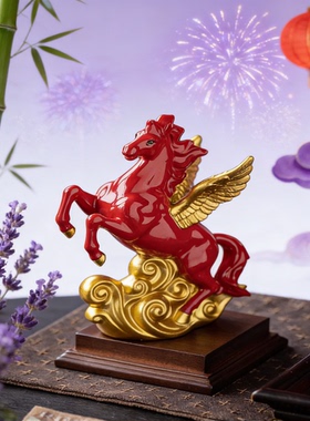 创意红金边飞马摆件招财马到成功