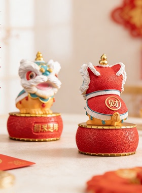 中式双狮舞狮贺岁家居摆件