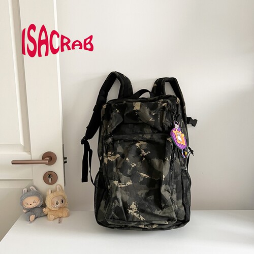 isacrab 涂鸦日系帆布双肩包工装大容量户外旅行包学生书包电脑包 - 图2