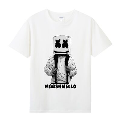 棉花糖marshmello印花衣服头套男百大dj电音夜店纯棉圆领短袖t恤 虎窝淘