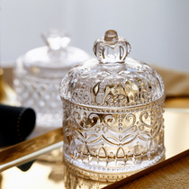 Style Relief Retro Crystal Dry Fruits Food Glass Candy Jar Containing box storage jar Pendulum Pieces Sugar Vat