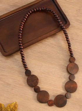 复古木珠木片项链圆形木质手镯