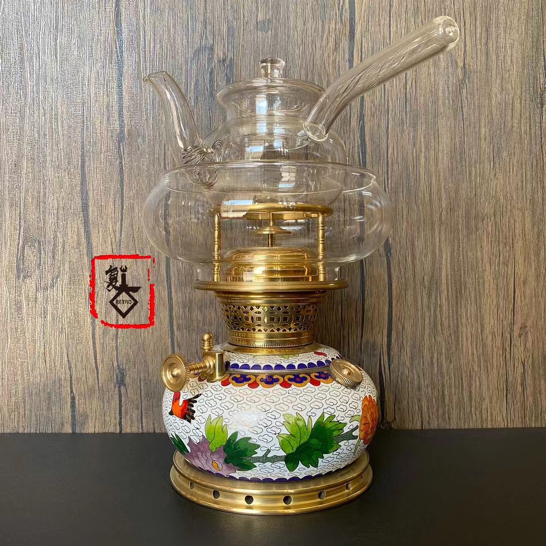 空气灯精品复古茶灯 活火煤油灯功夫茶煮茶炉 中式景泰蓝煮水茶器 - 图1