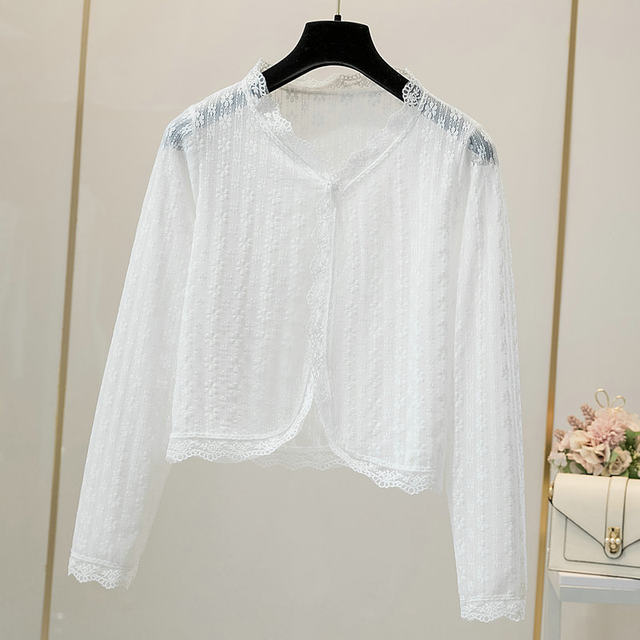 Cardigan ຜ້າໄຫມສີຄີມກັນແດດສໍາລັບແມ່ຍິງໃນລະດູຮ້ອນທີ່ມີສິ້ນ suspender