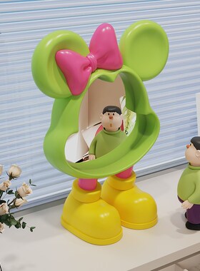 速发子镜风摆件奶油风台室梳妆卧式桌面化妆镜装饰品摆设