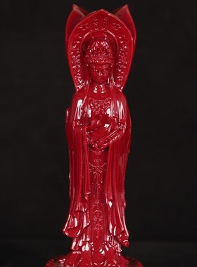 速发朱萨南海观三面观音菩砂观世音摆件供奉佛客厅玄关摆件装饰品