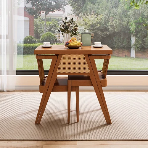 Чайный стол и стул Комбинированный балкон -кресло кресло с твердым деревом квадратный стол небольшая квартира сеть красная творческая переговоры и кресло могут сложить стулья