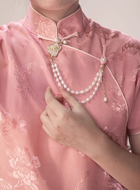 旗袍配饰新款淡水珍珠国风旗袍压襟胸针 团扇胸针 古风配饰女礼物