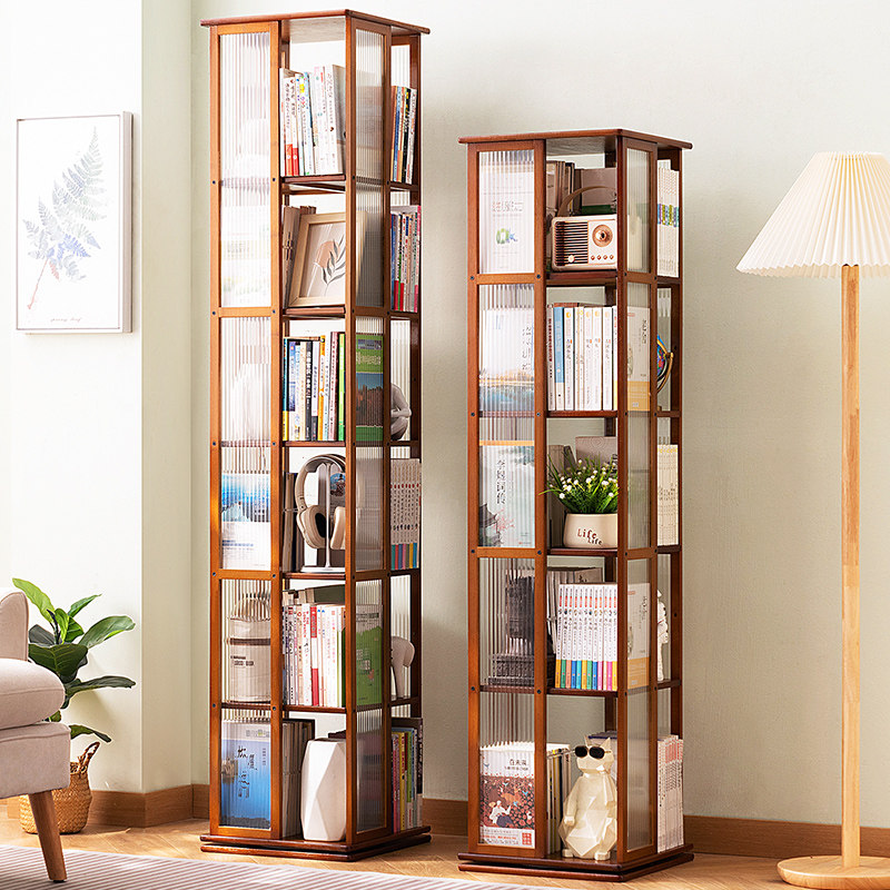 旋转书架落地置物架书柜子家用储物柜儿童客厅立架简易展示架实木,淘宝优惠券,粉丝福利购,淘宝优惠卷