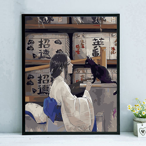 数字油画diy卡通动漫阴阳师手工填充手绘填色减压油彩装饰画神乐 - 图1