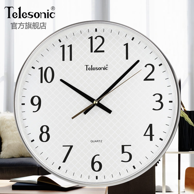 TELESONIC/天王星现代简约圆形挂钟时钟静音时尚客厅石英钟壁钟 - 图1