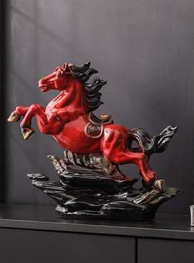速发陶公居马当先摆件红色生肖招财马到成功家一客厅办瓷室桌面装