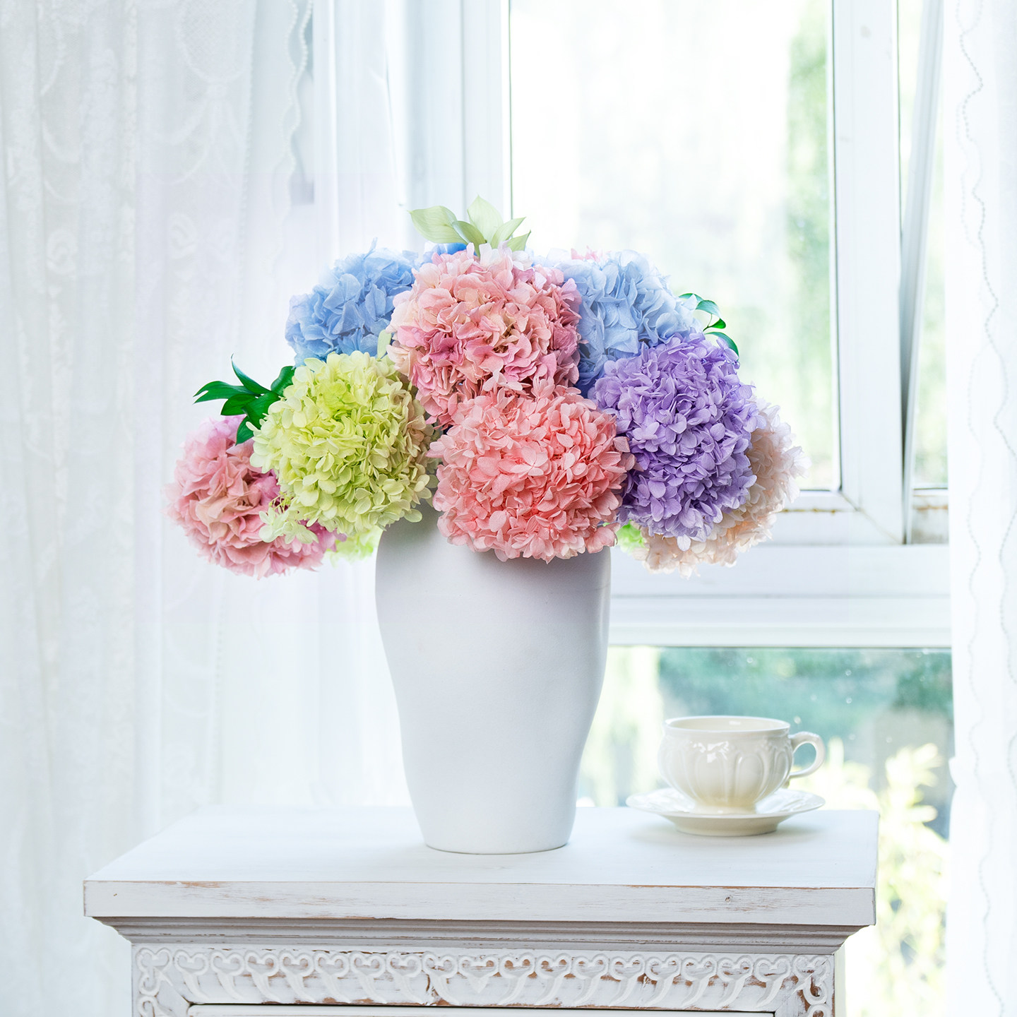 JoyFlower永生花多巴胺绣球花白瓷花瓶用不凋谢鲜花新家新婚礼物,淘宝优惠券,粉丝福利购,淘宝优惠卷