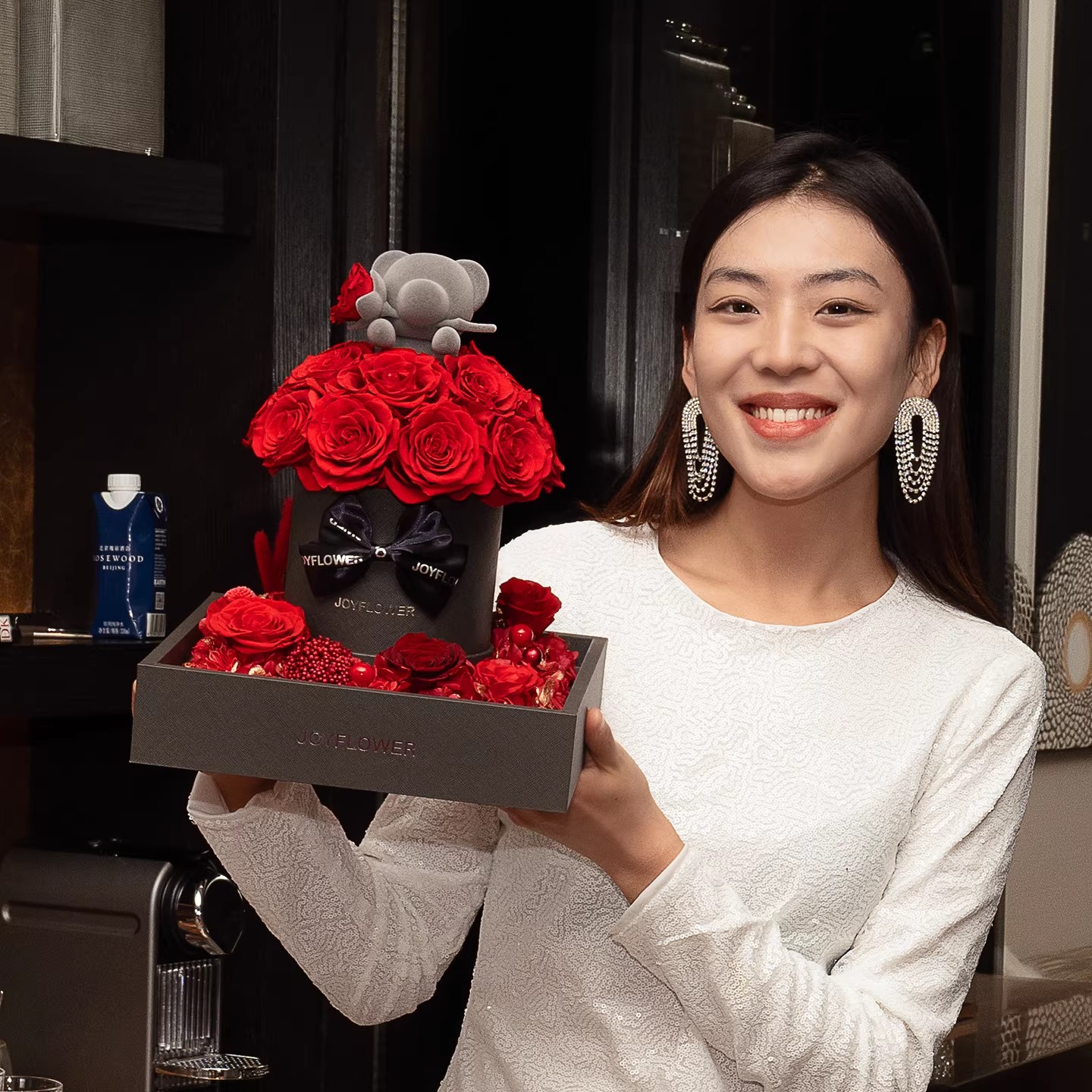 Joyflower永生真花玫瑰抱抱桶花束 高级感生日礼物送女生朋友
