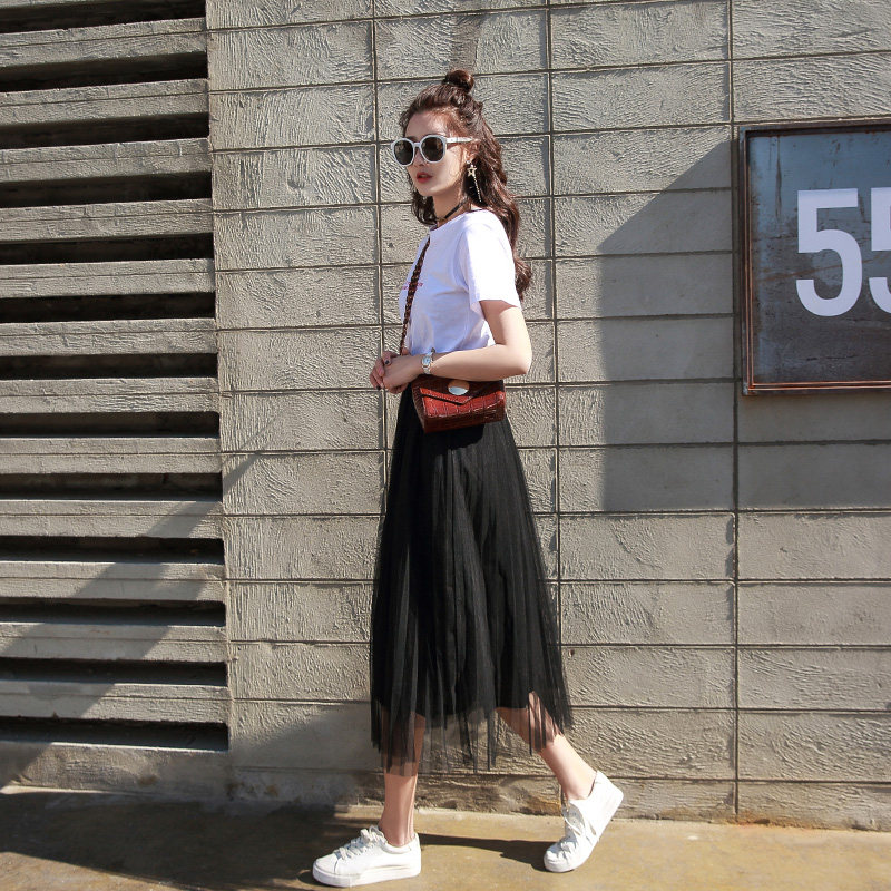 2020新款春夏仙女裙中长款网纱裙子 歌曼蔻半身裙