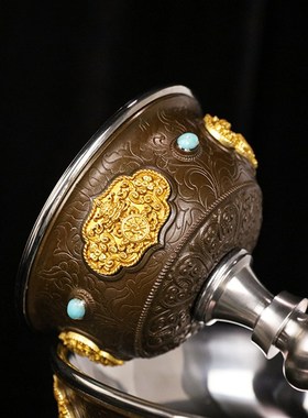 速发新升级黄钢宝法杯B款慧护04不锈铜内胆杯加铜艺双层供杯碗大