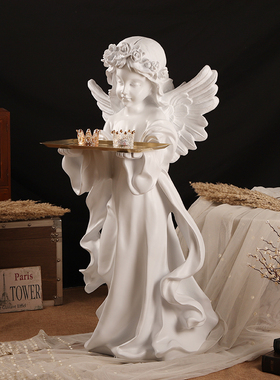 速发欧落复古少天使托盘摆塑式地人物雕件玄关收纳样板间装饰品