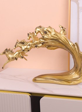 速发装端金色马摆件轻奢高档客厅高饰品脂树招财马工艺品办公室