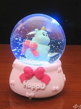 河马水晶球发光玻璃球饰品可爱儿童卡通礼品摆件公主女孩生日礼物