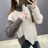 Свитер, демисезонные приятные телу джинсы с начесом, коллекция 2023, оверсайз, свободный крой, в западном стиле, высокий воротник