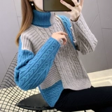 Свитер, демисезонные приятные телу джинсы с начесом, коллекция 2023, оверсайз, свободный крой, в западном стиле, высокий воротник