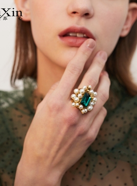 苏心时尚个性潮人人造珍珠女欧美夸张韩国网红食指装饰戒指指环女