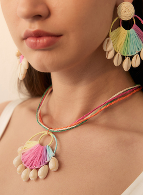苏心复古波西米亚风多层拉菲草缠绕项链女度假清新锁骨链时尚配饰