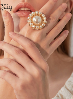 苏心简约小众设计款女花朵珍珠