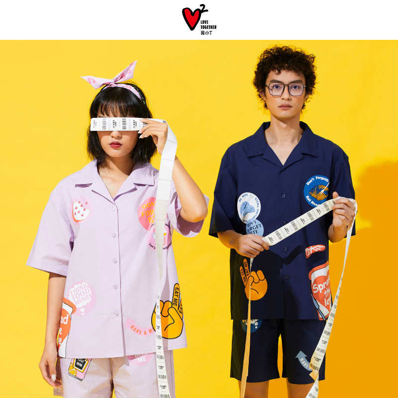 大朴食小t恤情侣夏季短袖印花睡衣 大朴内衣睡衣/家居服套装