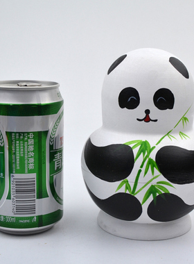 俄式套娃－10层 椴木 肚娃 熊猫图案 背后有竹子