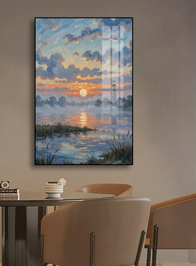 北欧风日出帆船装饰画客厅餐厅卧室艺术风景挂画莫奈海景油画壁画