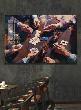 赌场女郎扑克挂画装饰画德州扑克骰子轮盘赌酒吧清吧棋牌室挂画
