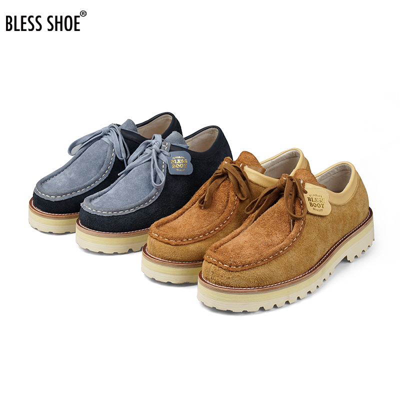 BLESS SHOE WALLABEE秋冬新品低帮厚底袋鼠鞋真皮拼色休闲工装靴 - 图3