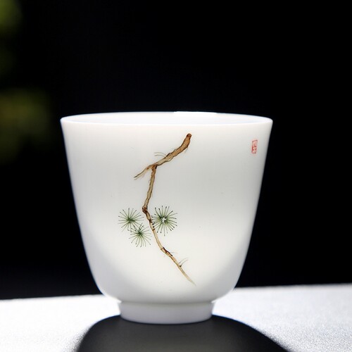 景德镇粉彩工艺手绘茶杯薄胎白瓷品茗杯单杯个人杯主人杯礼品茶杯 - 图0