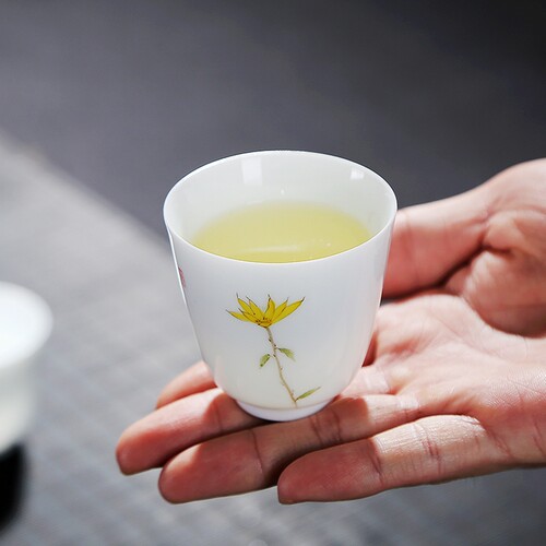 景德镇粉彩工艺手绘茶杯薄胎白瓷品茗杯单杯个人杯主人杯礼品茶杯 - 图1