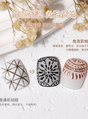 日式免洗彩绘胶美甲胶光疗胶绘画黑色白色立体浮雕甲油胶美甲胶