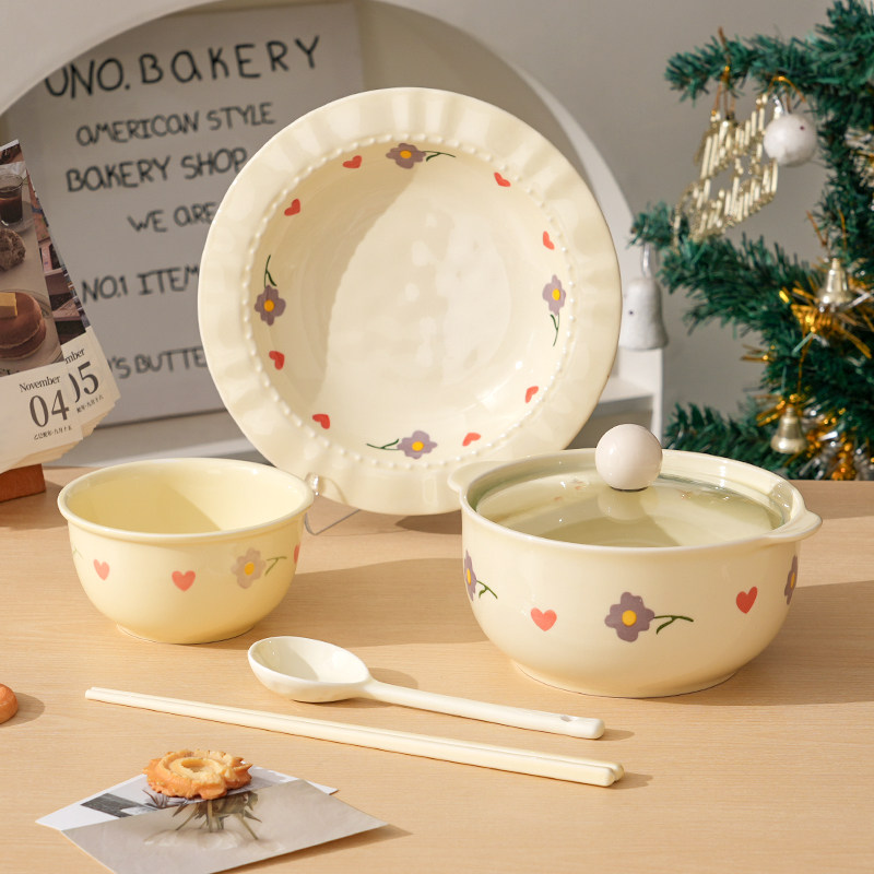 烘焙泡面碗套装带盖学生宿舍用方便面碗饭碗双耳陶瓷汤碗螺蛳粉碗,淘宝优惠券,粉丝福利购,淘宝优惠卷