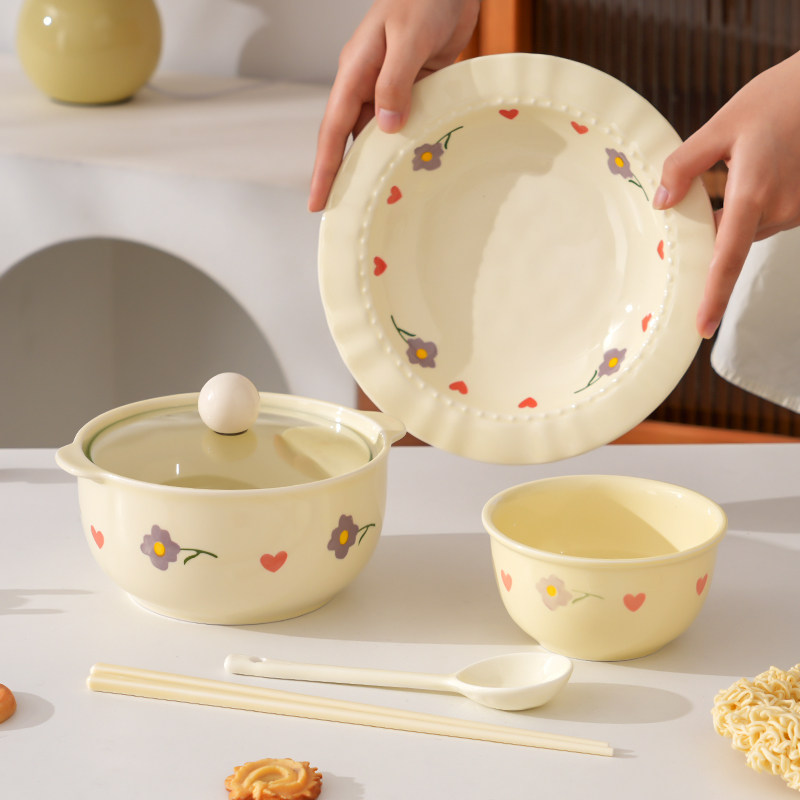 烘焙泡面碗套装带盖学生宿舍用方便面碗饭碗双耳陶瓷汤碗螺蛳粉碗,淘宝优惠券,粉丝福利购,淘宝优惠卷