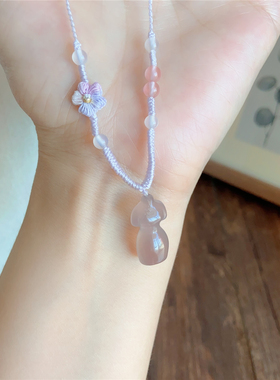 天然冰紫玉髓旗袍吊坠项链