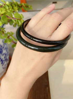 天然和田玉手镯细圆条镯子黑青玉