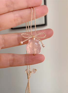 天然粉晶九尾狐桃花运吊坠项链